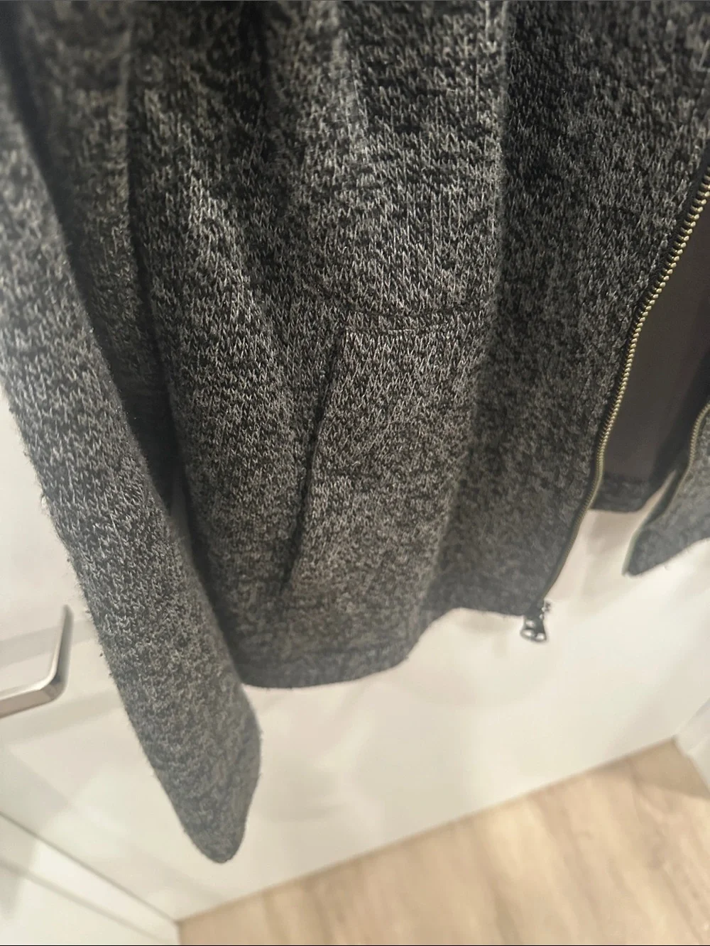 Banana Republic Men's Heather Grey and Black Full-Zip Sweater Jacket